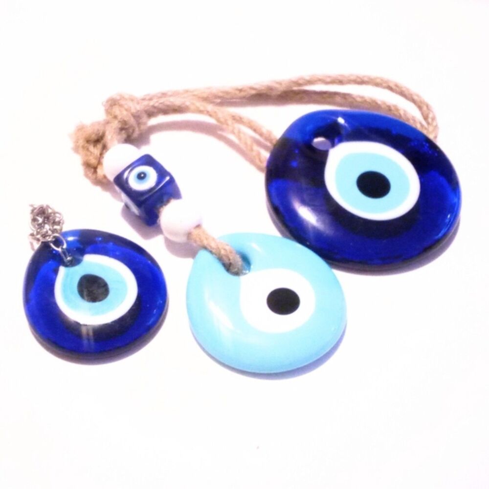 Lot of Three Glass Evil Eye Charms Pendants or Amulets - Picture 2 of 5